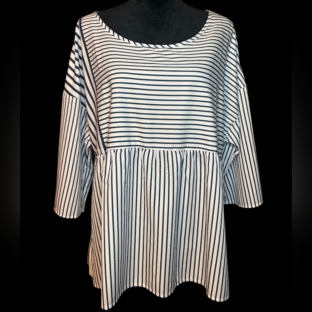 Elegant Navy and White Striped Women's Tunic